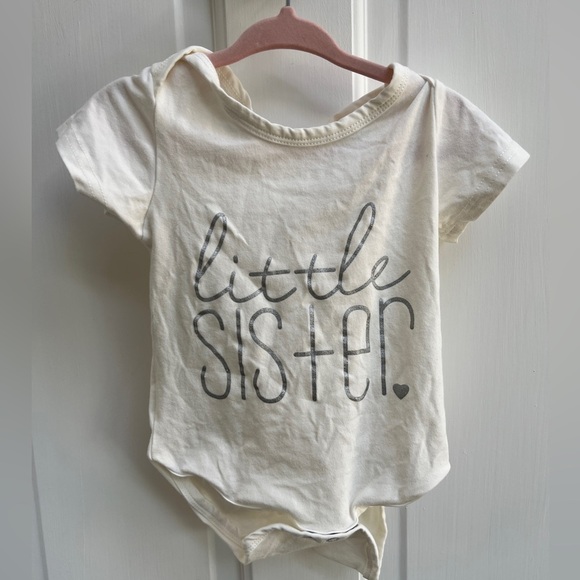6M Off White and Silver Little Sister Girls Short Sleeve Onesie - Picture 1 of 3